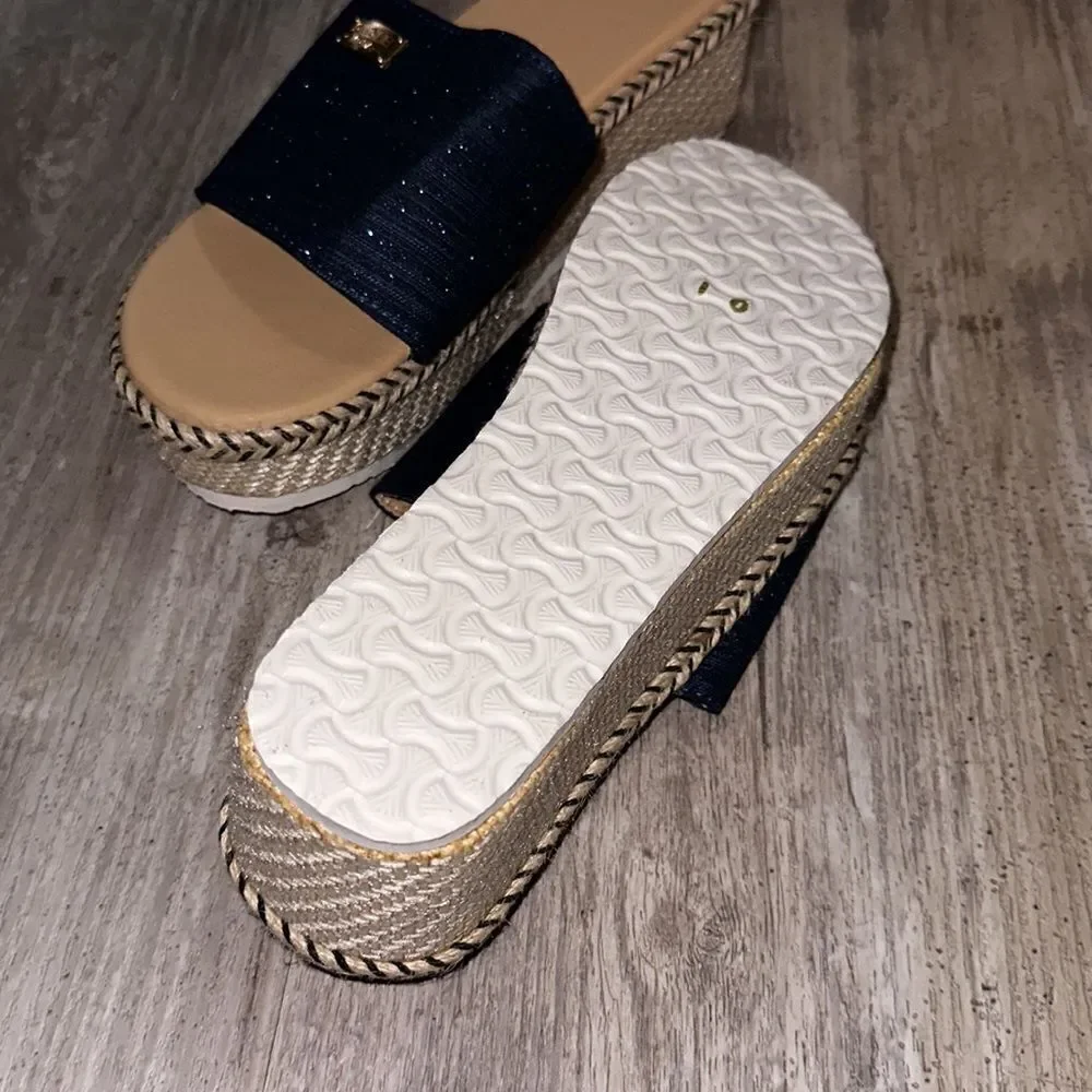 NEW DUOLE Moda blue glitter espadrilles mule ls size 10